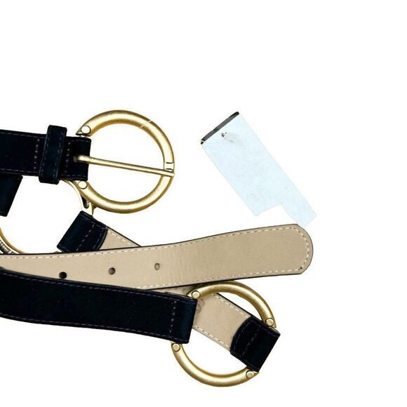 NWT St. John Black Suede Gold Circle Link Genuine Italian Leather Belt - Picture 6 of 6